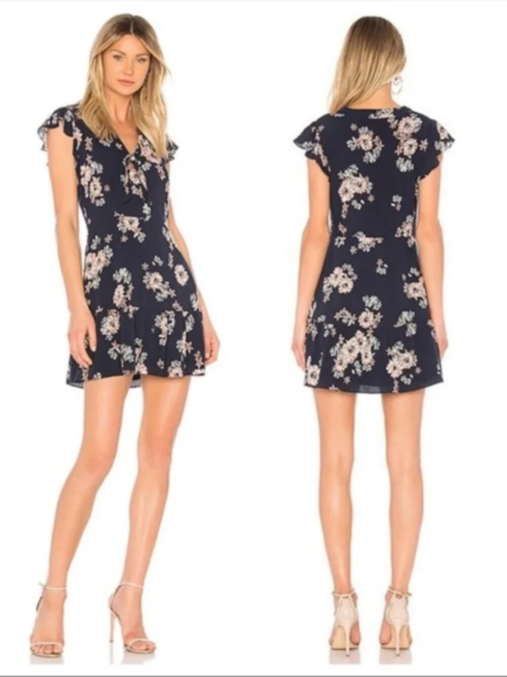 Cupcakes & Cashmere Dalma Size 4 Blue Floral Cap Sleeve Tie Front Dress